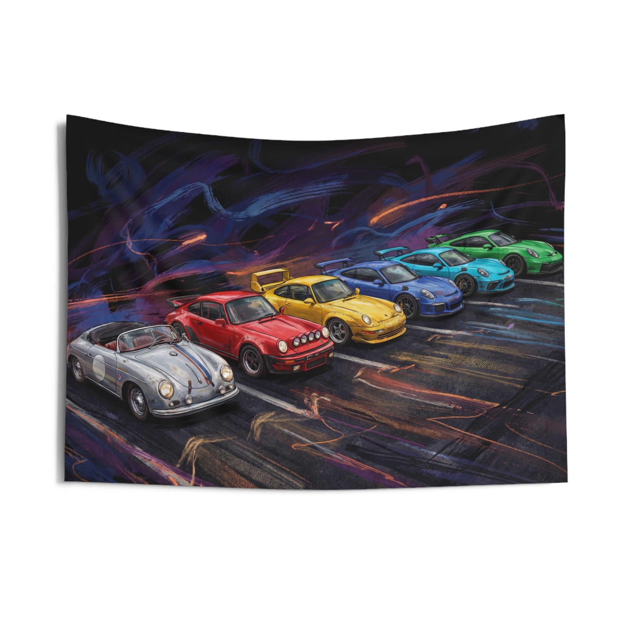 Porsche 911 Generations Neon Heritage Car Wall Art Tapestry
