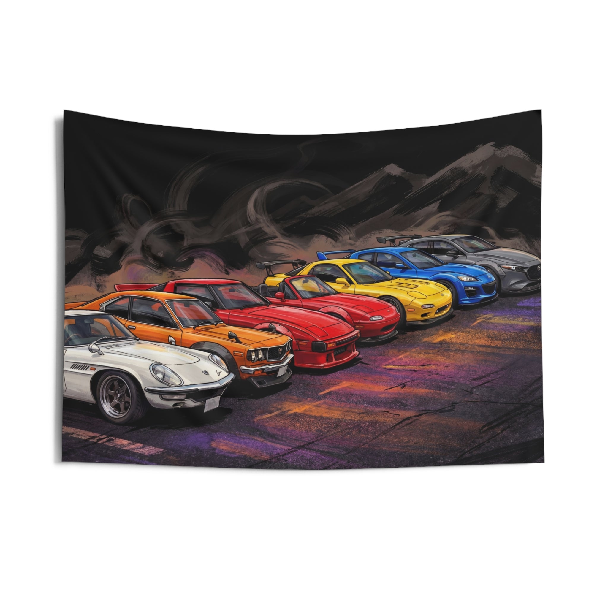 JDM Legends Mountain Lineup Car Wall Art Tapestry