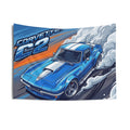 Chevrolet Corvette C2 Stingray Blue White Stripe Aerial Bold Graphic Car Wall Art Tapestry