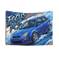 Ford Focus RS MK1 Imperial Blue Three-Door Aerial Bold Graphic Car Wall Art Tapestry