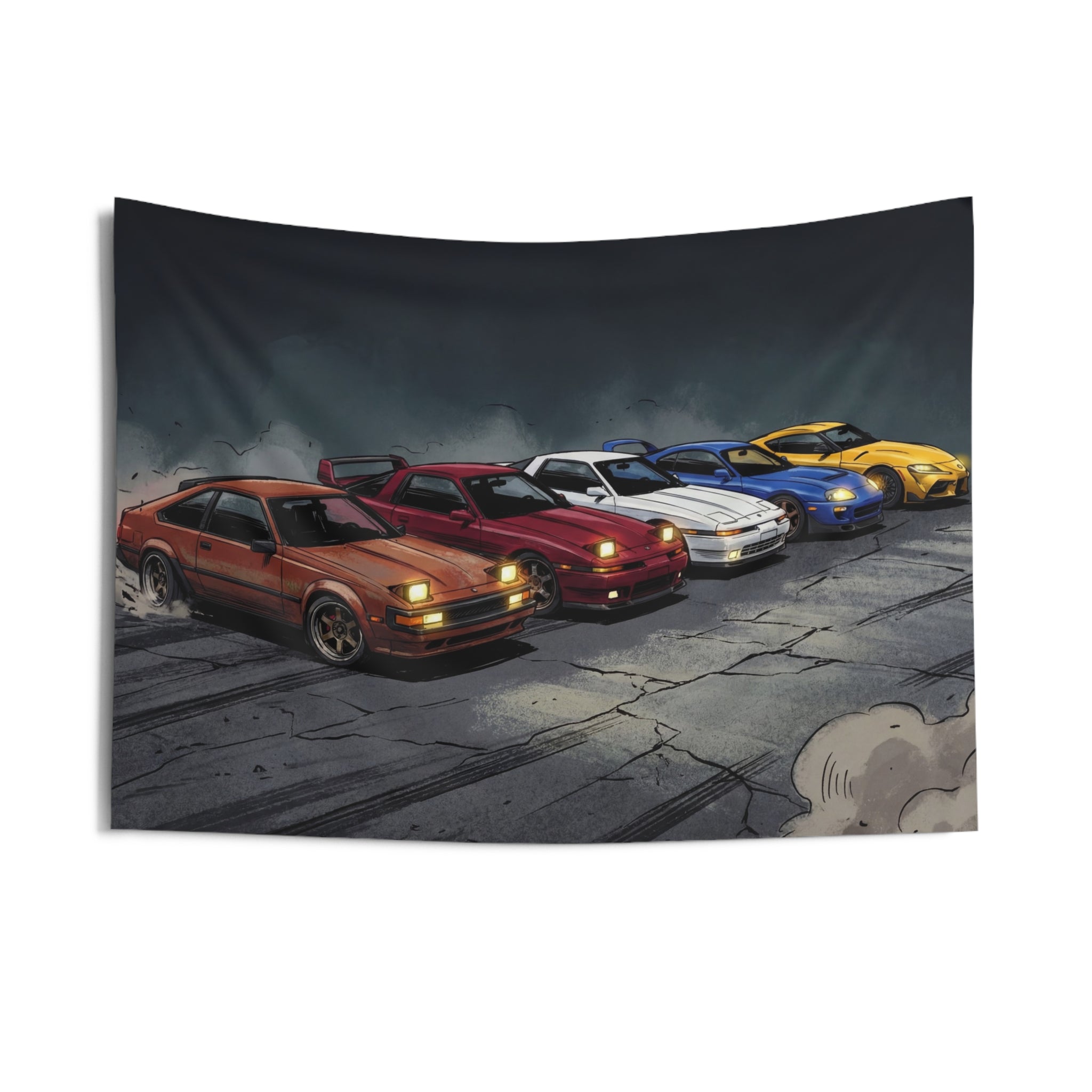Toyota Supra Generations Retro Drift Car Wall Art Tapestry