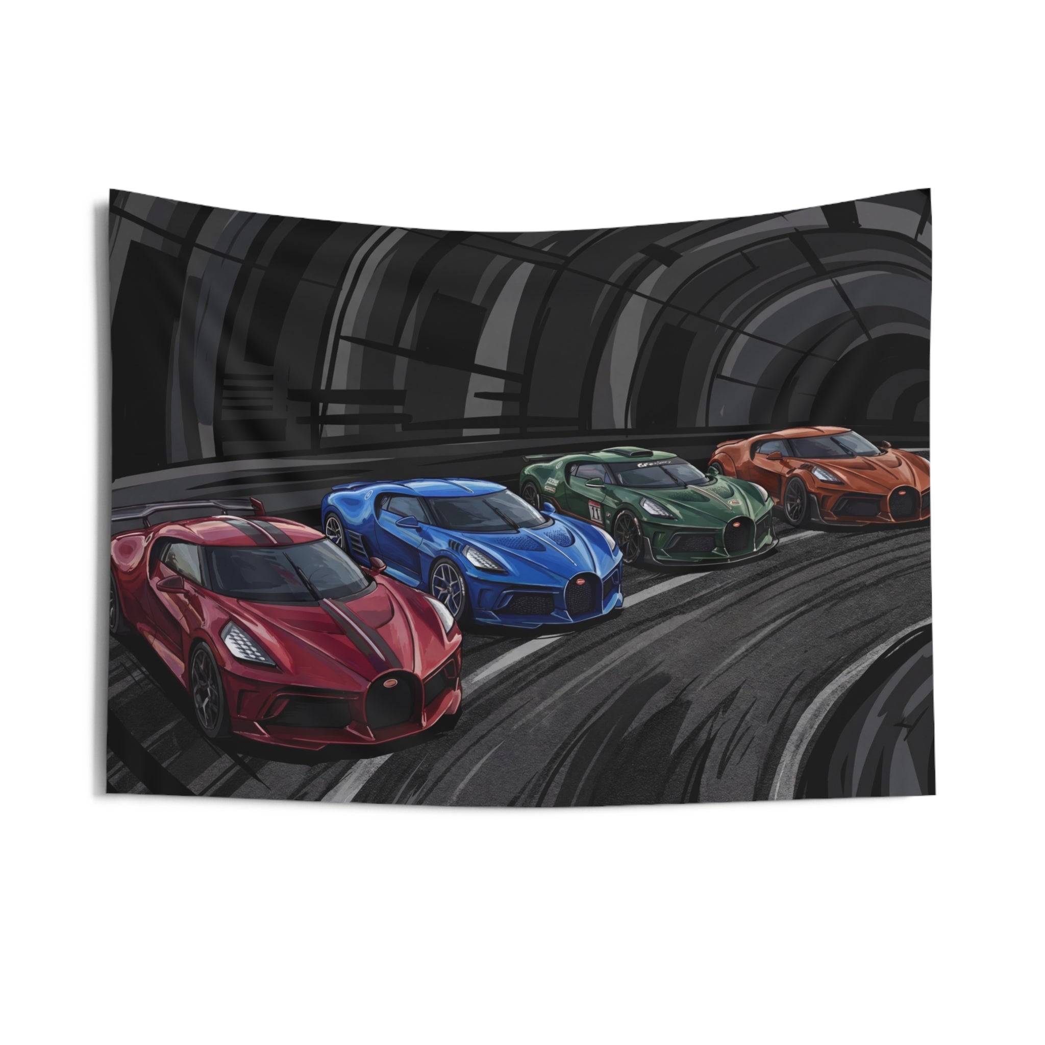 Bugatti Hypercars La Voiture Noire Chiron Divo Tunnel Car Wall Art Tapestry