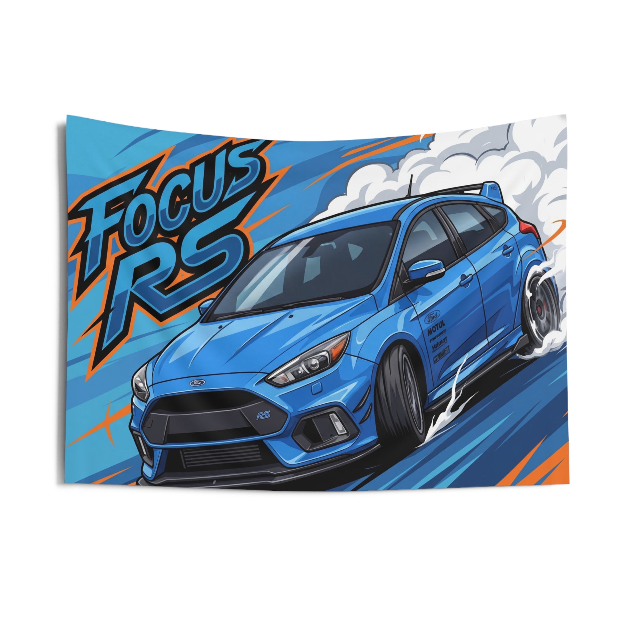 Ford Focus RS MK3 Nitrous Blue Sponsor Decals Front Bold Graphic Car Wall Art Tapestry