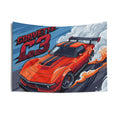 Chevrolet Corvette C3 Stingray Red Black Stripe GT Wing Aerial Bold Graphic Car Wall Art Tapestry