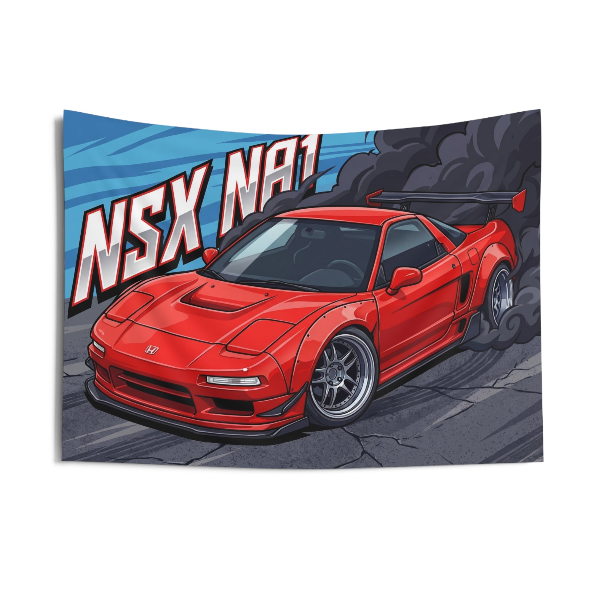 Honda NSX NA1 Red GT Wing Silver Wheels Low Front Street Bold Graphic Car Wall Art Tapestry