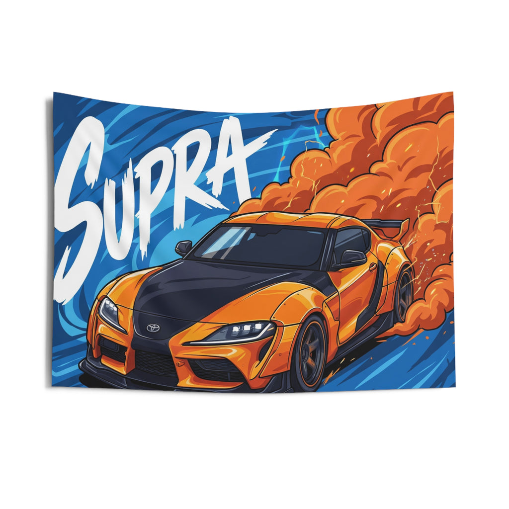 Toyota Supra MK5 A90 Orange Widebody Bold Graphic Car Wall Art Tapestry