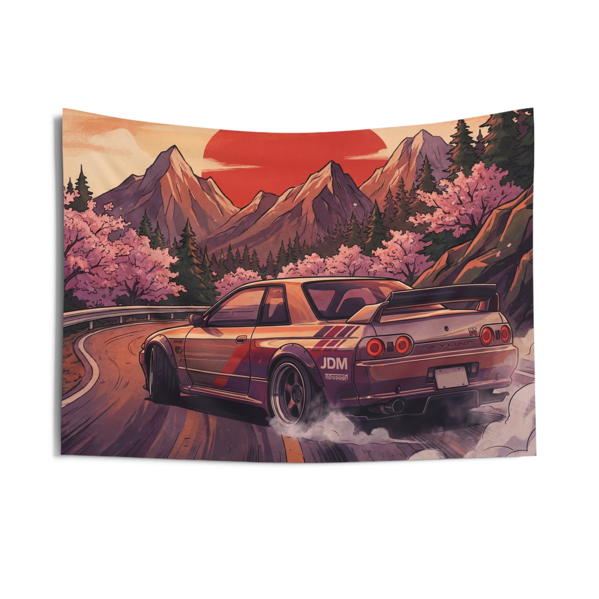 Nissan Skyline GT-R R32 JDM Sunset Mountain Car Wall Art Tapestry