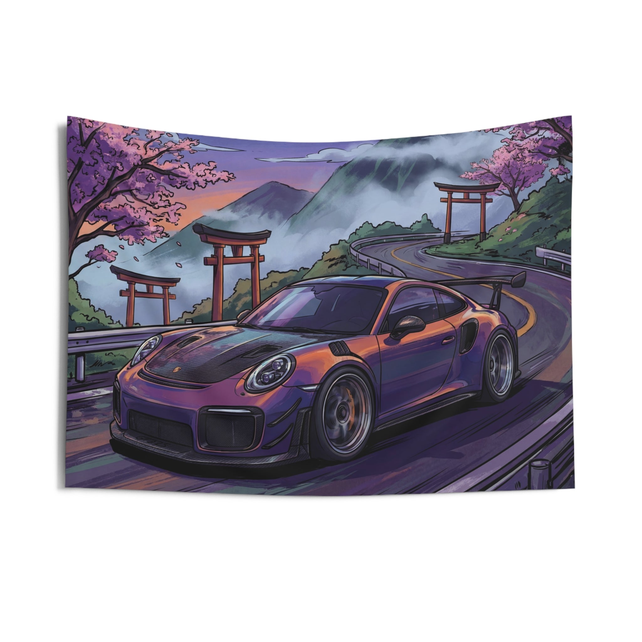 Porsche 911 GT2 RS JDM Mountain Car Wall Art Tapestry