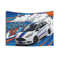 Ford Fiesta ST MK7 White Blue Red Racing Stripe Aerial Bold Graphic Car Wall Art Tapestry