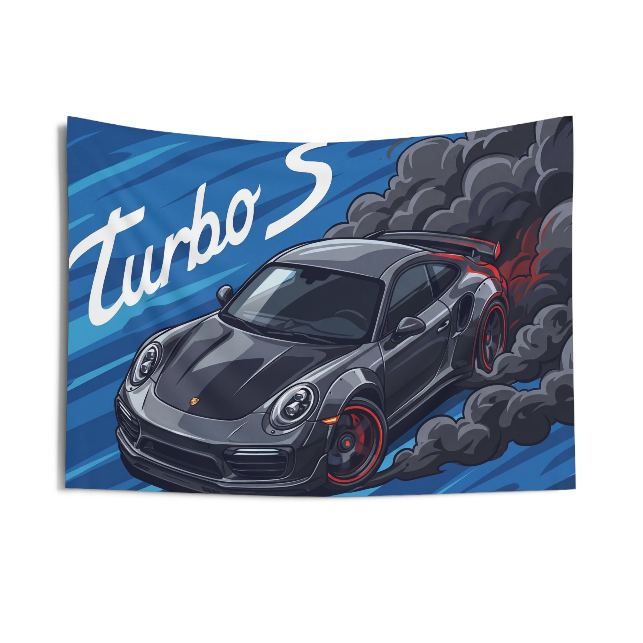 Porsche 911 Turbo S 991 Grey Red Accent Aerial Bold Graphic Car Wall Art Tapestry