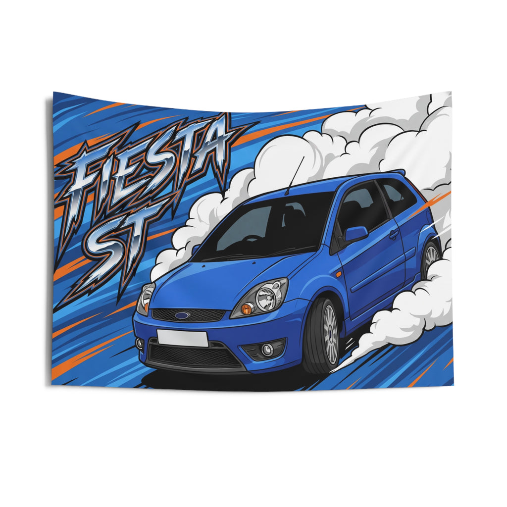 Ford Fiesta ST MK6 Performance Blue Three-Door Aerial Bold Graphic Car Wall Art Tapestry