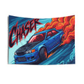 Toyota Chaser JZX100 Blue Black Bonnet Red Wheels Aerial Bold Graphic Car Wall Art Tapestry