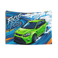 Ford Focus RS MK2 Ultimate Green Three-Door Aerial Bold Graphic Car Wall Art Tapestry