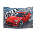 Toyota GT86 Red GT Wing Silver Wheels Low Front Street Bold Graphic Car Wall Art Tapestry