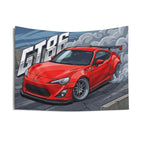 Toyota GT86 Red GT Wing Silver Wheels Low Front Street Bold Graphic Car Wall Art Tapestry