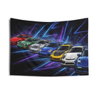 Porsche 911 Generations Neon Car Wall Art Tapestry