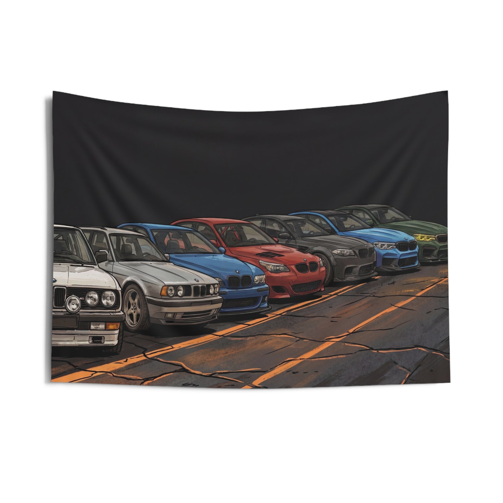 BMW M Generations Retro Modern Car Wall Art Tapestry