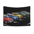 Mini Cooper Generations Classic to Modern Multicolour Lineup Car Wall Art Tapestry