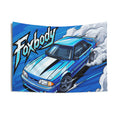 Ford Mustang Foxbody Light Blue White Stripe Comic Pop Art Aerial Bold Graphic Car Wall Art Tapestry
