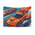 Chevrolet Corvette C7 Z06 Orange GT Wing Dark Wheels Aerial Bold Graphic Car Wall Art Tapestry
