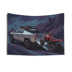 Tesla Cybertruck & Cyberquad ATV Mountain Adventure Car Wall Art Tapestry