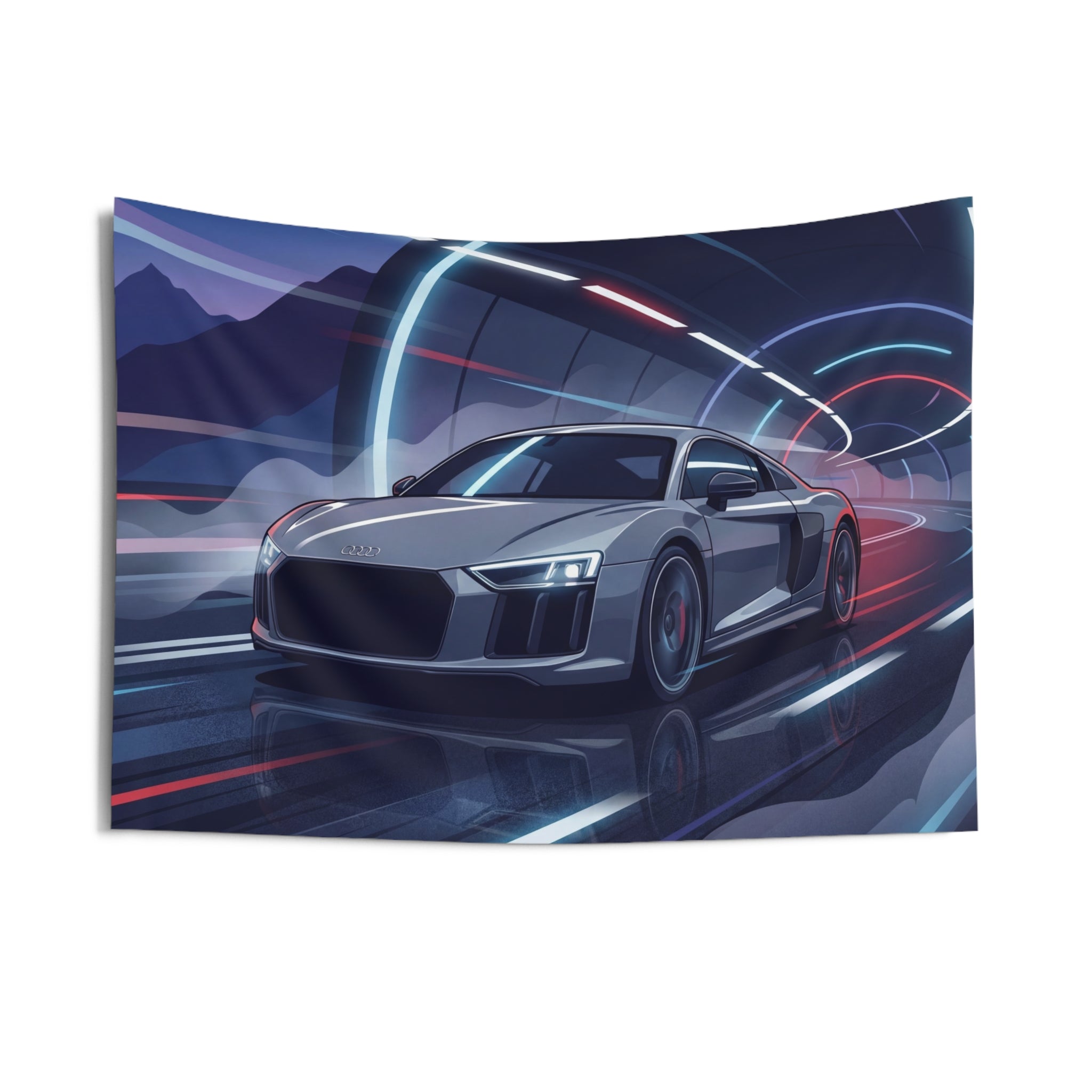Audi R8 Car Wall Tapestry Neon Tunnel Wall Art