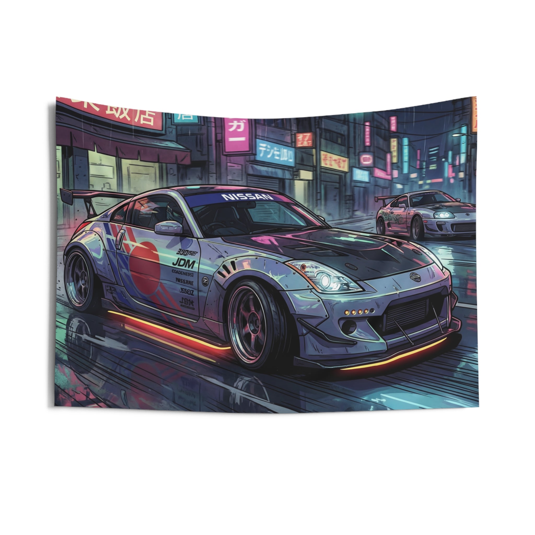 Nissan 350Z Race Livery Neon Tokyo Street JDM Drift Car Wall Art Tapestry