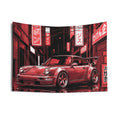 Retro Red Porsche 911 Wall Tapestry Neon JDM Street Car Art
