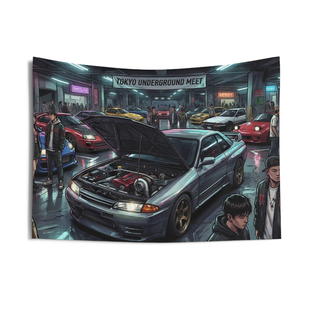 Nissan Skyline R32 GT-R Tokyo Underground Meet JDM Scene Car Wall Art Tapestry