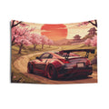 Nissan 350Z Cherry Blossom Rising Sun Japanese Temple Car Wall Art Tapestry