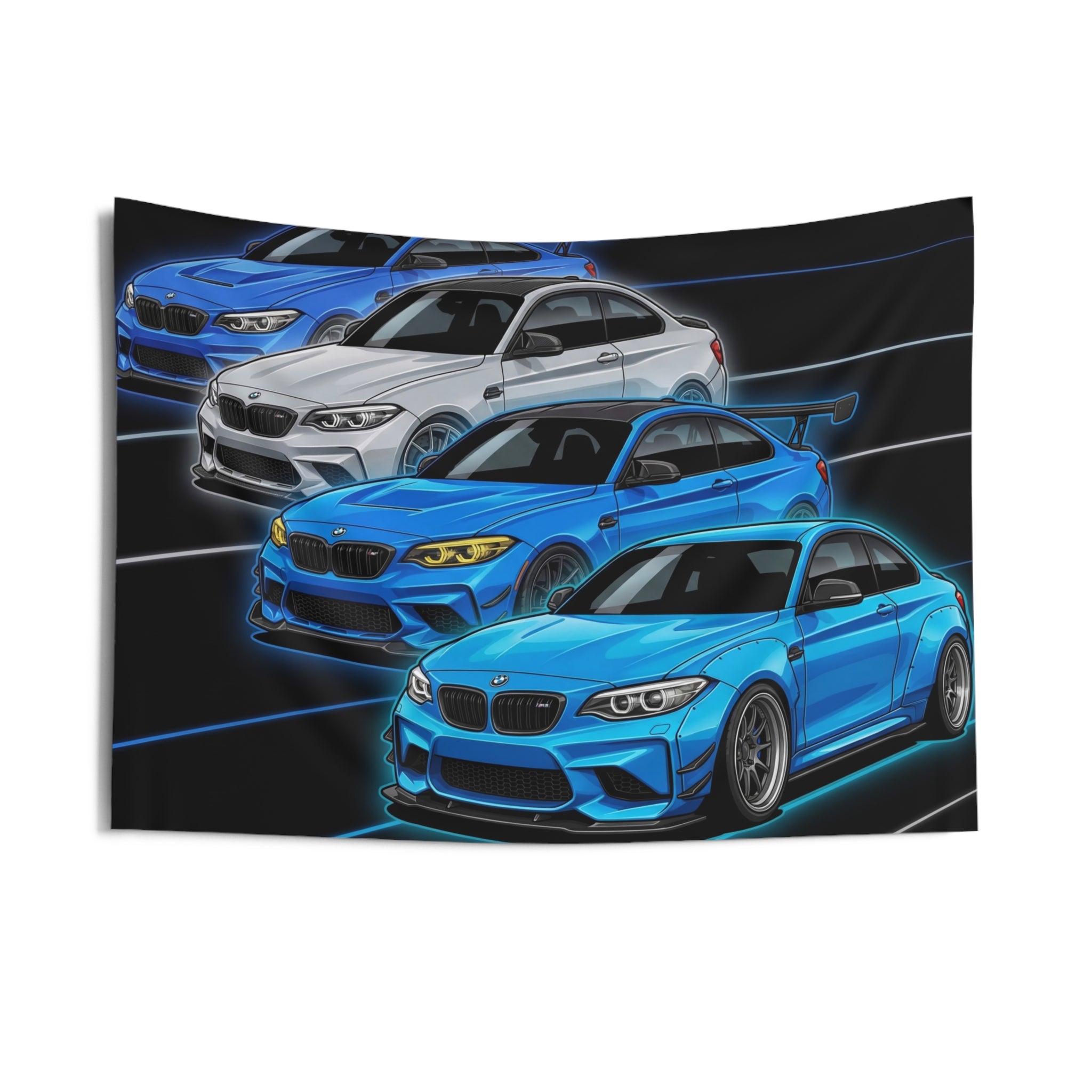 BMW M2 Line Up Neon Car Wall Art Tapestry