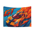 Ford GT Orange Blue Racing Stripe Aerial Bold Graphic Car Wall Art Tapestry