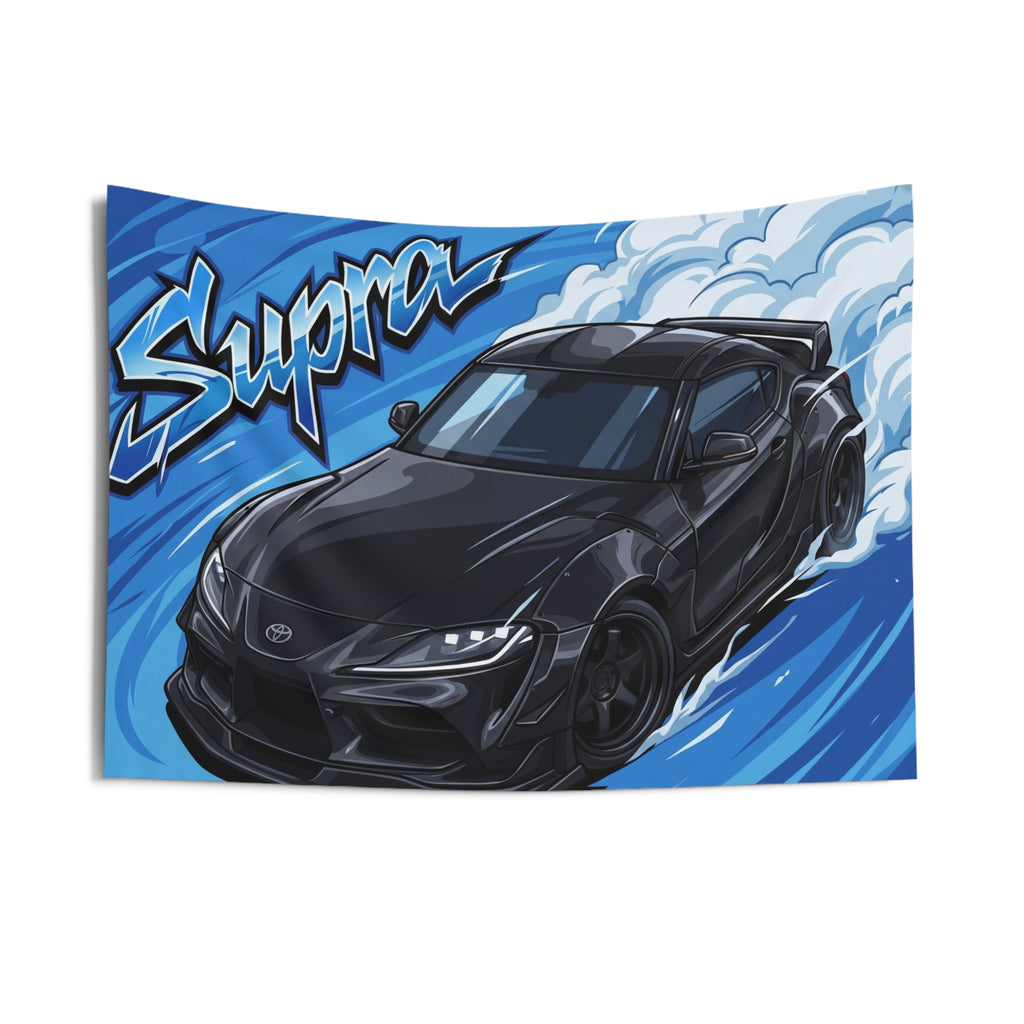 Toyota Supra MK5 A90 Black Widebody Dark Wheels Aerial Bold Graphic Car Wall Art Tapestry