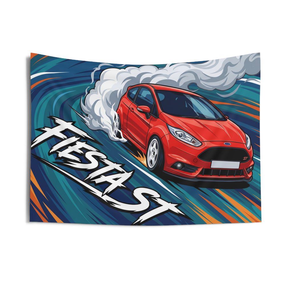 Ford Fiesta ST MK7 Race Red Vortex Swirl Three-Door Bold Graphic Car Wall Art Tapestry