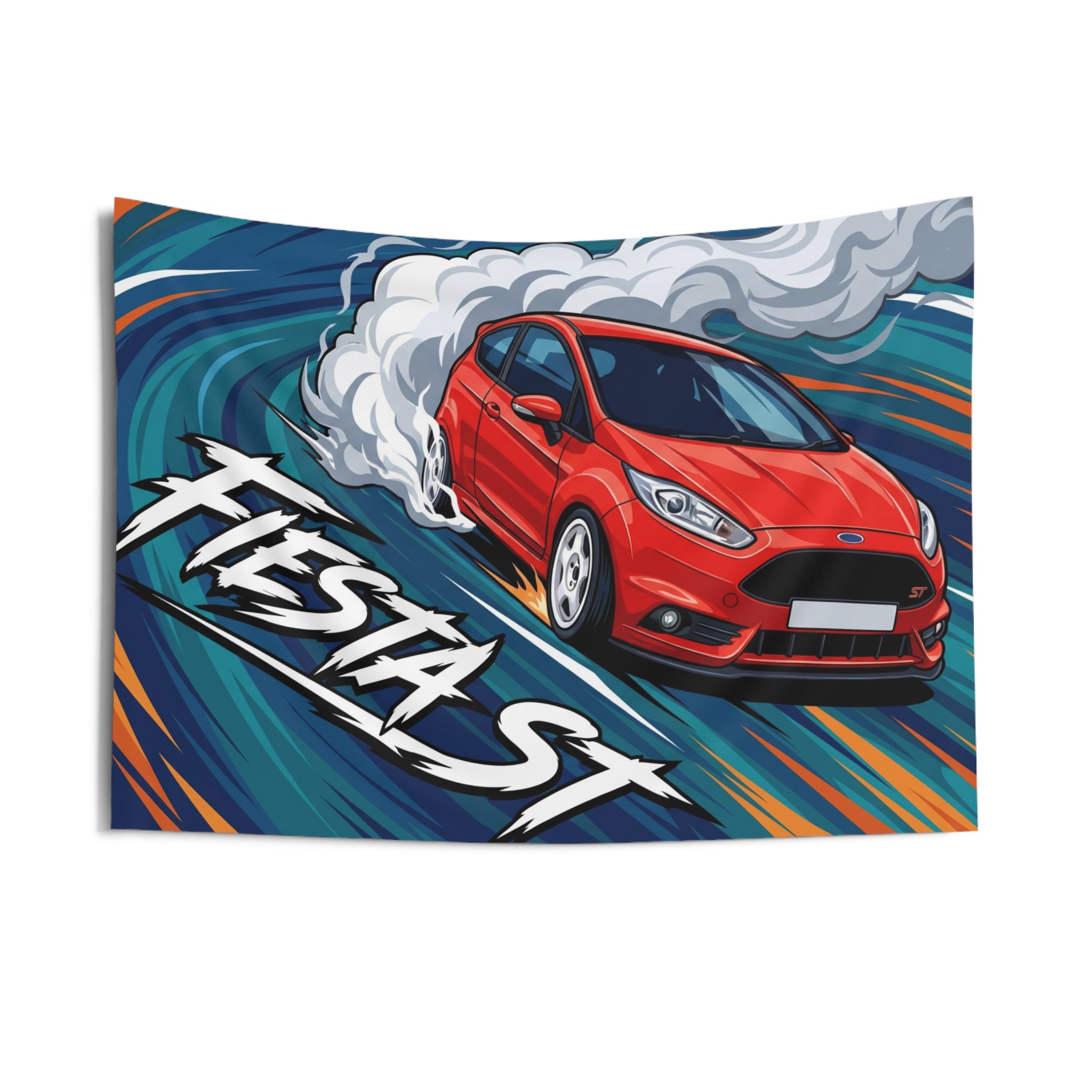 Ford Fiesta ST MK7 Race Red Vortex Swirl Three-Door Bold Graphic Car Wall Art Tapestry