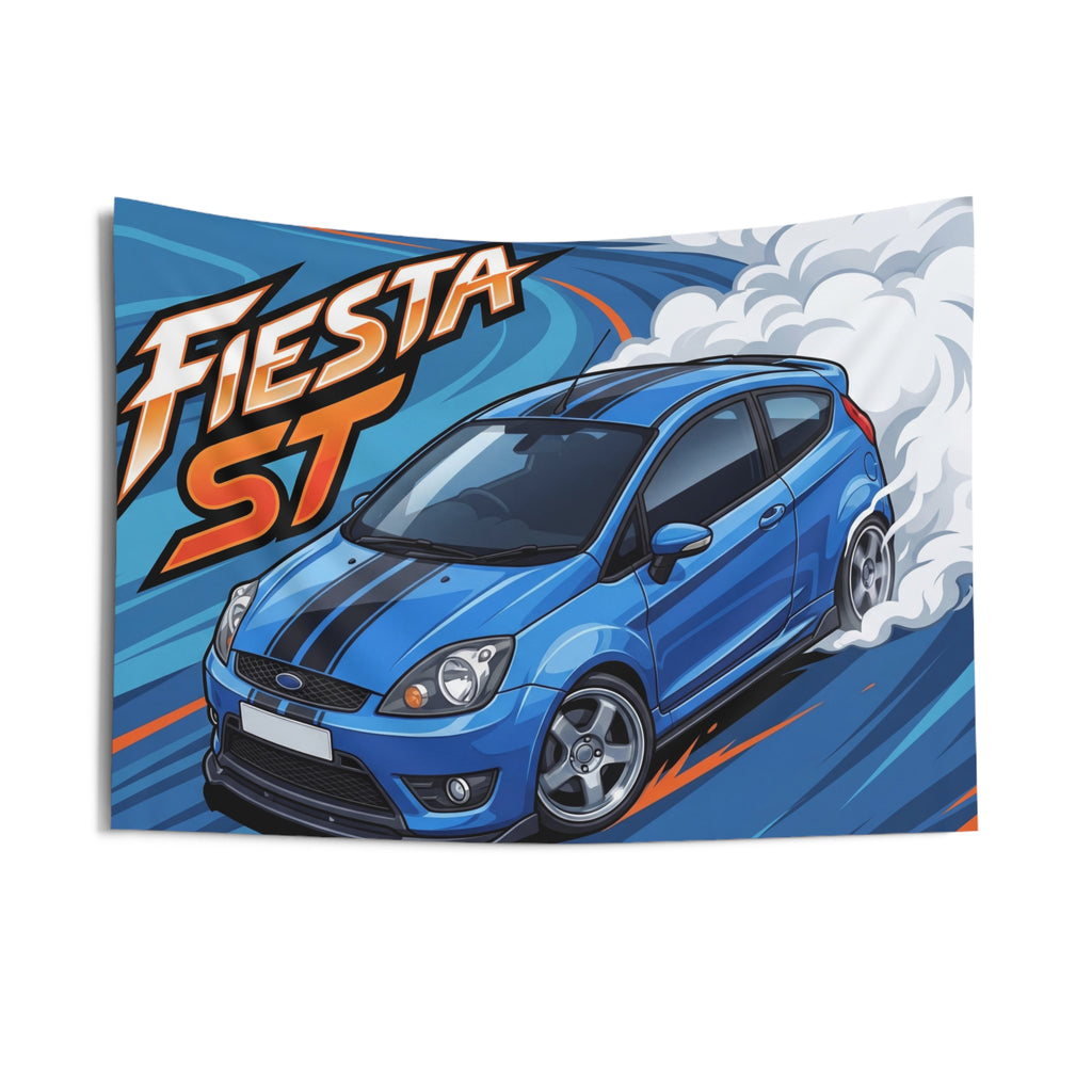 Ford Fiesta ST MK6 Blue Black Bonnet Stripe Silver Alloys Bold Graphic Car Wall Art Tapestry