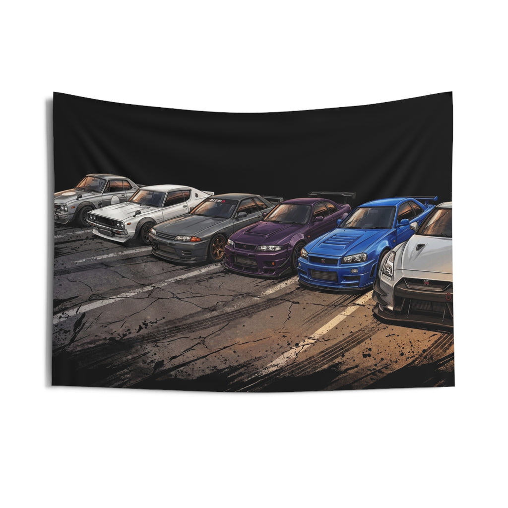 Nissan Skyline GT-R Generations JDM Car Wall Art Tapestry