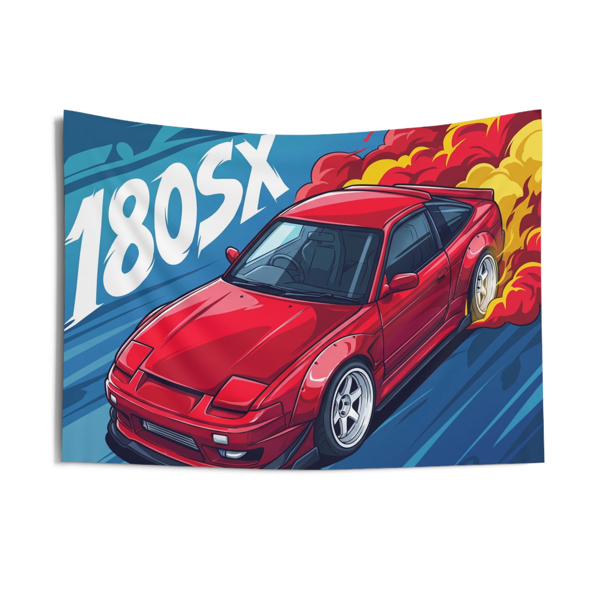 Nissan 180SX Red Pop-Up Headlight Aerial Bold Graphic Car Wall Art Tapestry