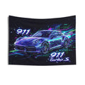 Porsche 911 Turbo S Neon Wall Tapestry Retro Cyberpunk Car Art