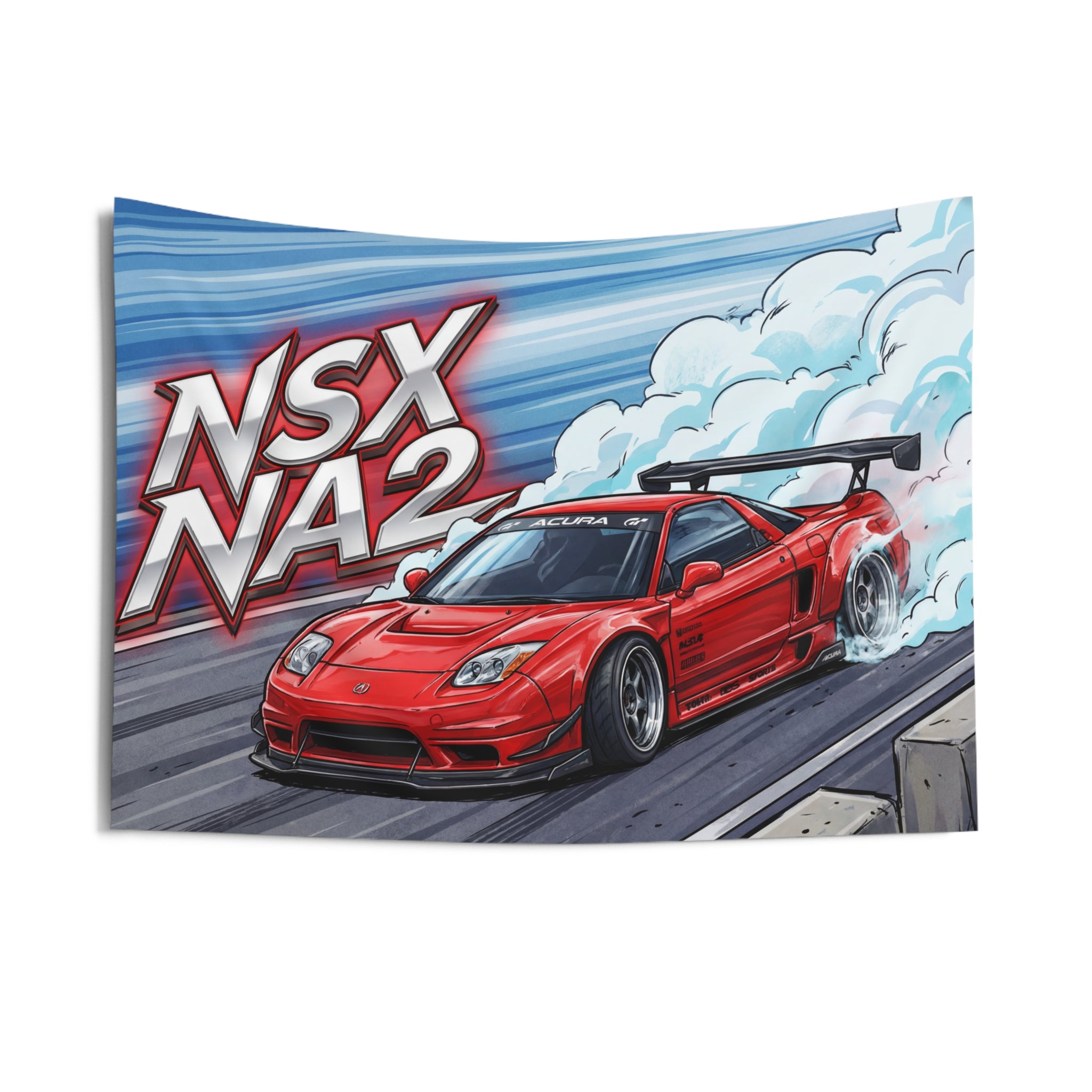 Honda NSX NA2 Red Acura Sponsor Decals GT Wing Dark Wheels Track Bold Graphic Car Wall Art Tapestry