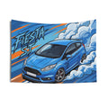 Ford Fiesta ST MK7 Blue Sponsor Decals Silver Wheels Aerial Bold Graphic Car Wall Art Tapestry
