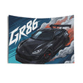 Toyota GR86 Black Widebody GT Wing Red Accent Aerial Bold Graphic Car Wall Art Tapestry