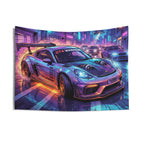 Porsche 718 Cayman GT4 Cyberpunk Neon Car Wall Art Tapestry