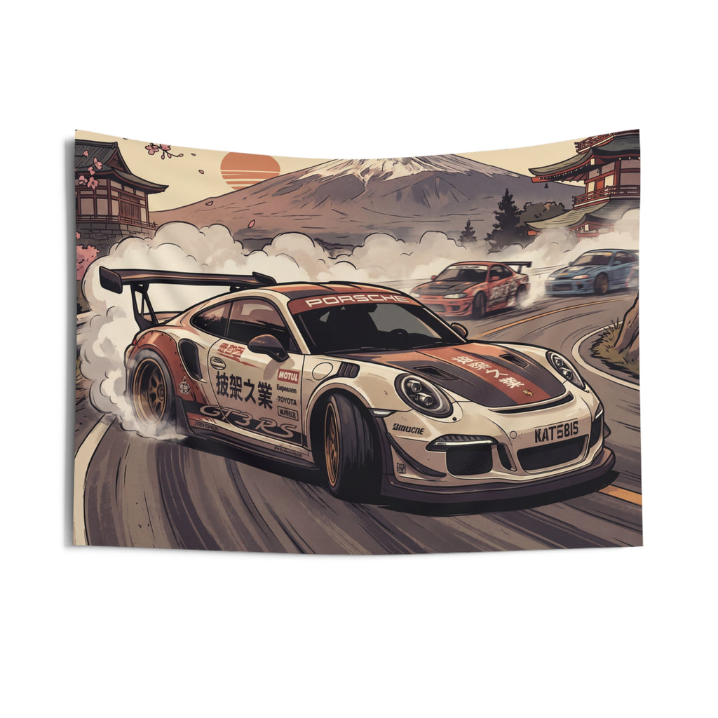 Porsche 911 GT3 RS JDM Drift Car Wall Art Tapestry