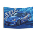 Nissan 370Z Z34 Blue Silver Stripe Widebody Aerial Bold Graphic Car Wall Art Tapestry