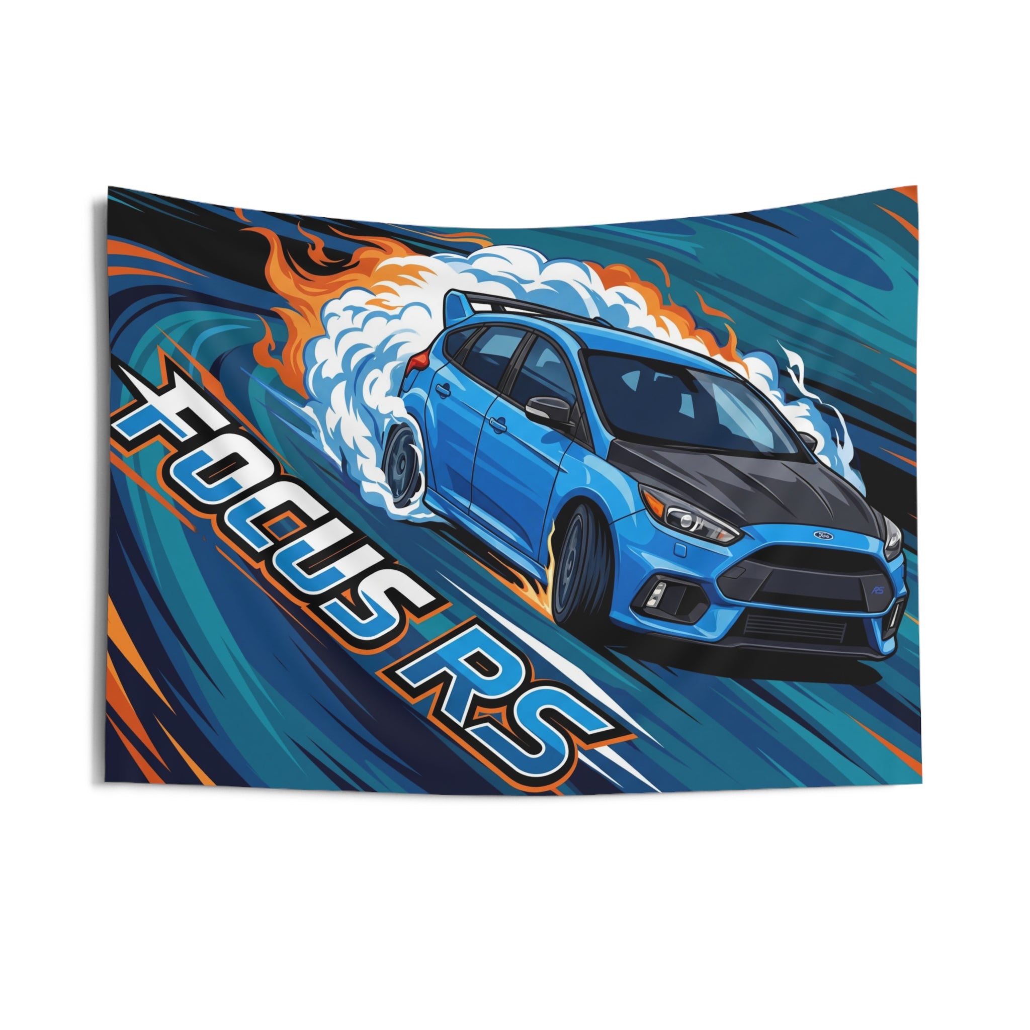 Ford Focus RS MK3 Nitrous Blue Five-Door Swirl Bold Graphic Car Wall Art Tapestry