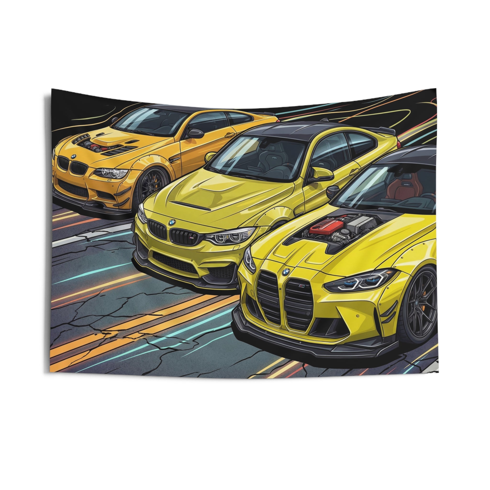 BMW M3 & M4 Generations Neon Car Wall Art Tapestry
