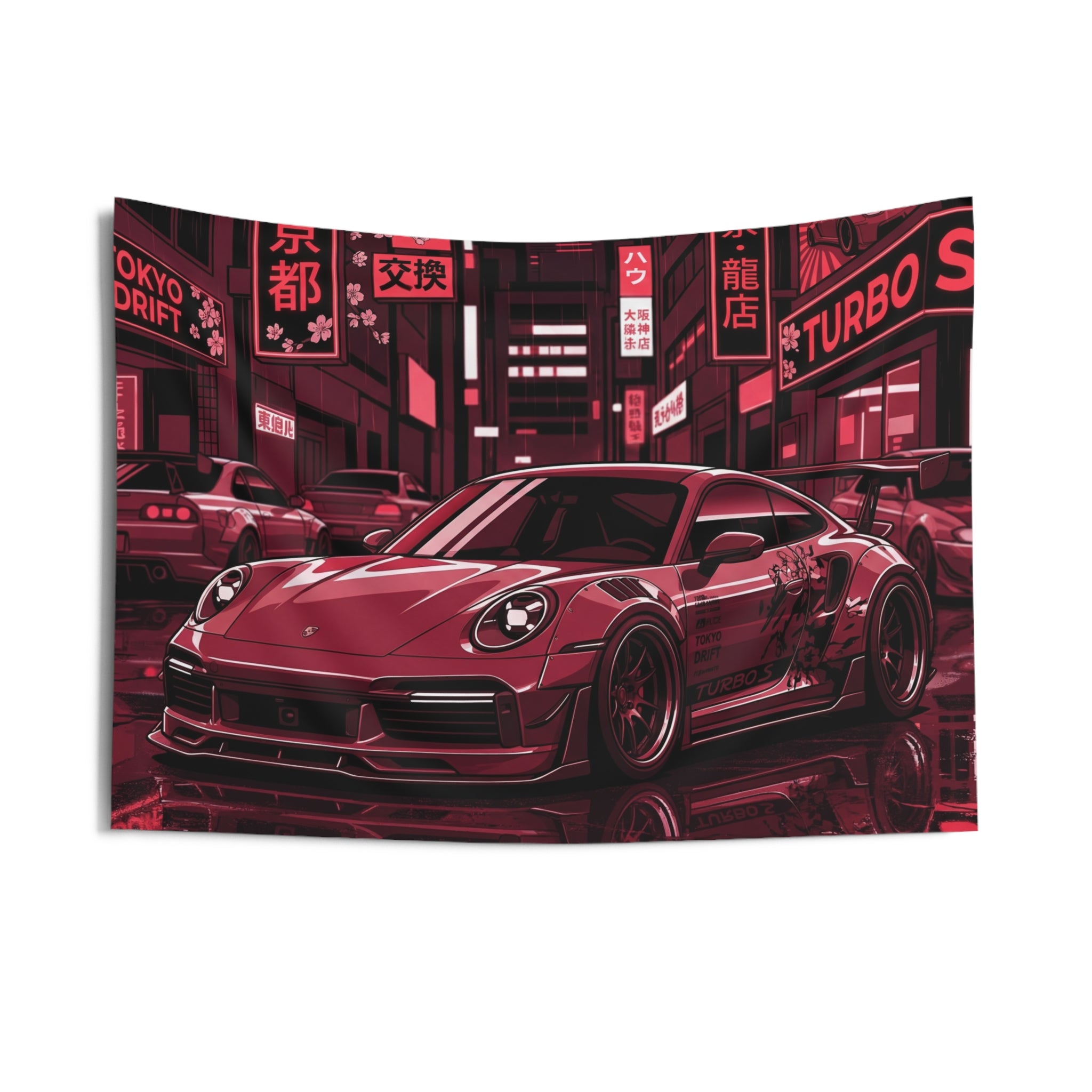 Porsche 911 JDM Tokyo Wall Art Neon Street Racing Tapestry