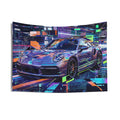 Neon Abstract Porsche 911 Wall Art Car Tapestry