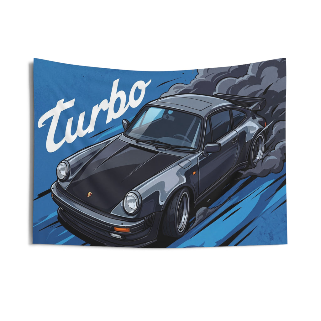 Porsche 911 Turbo 930 Dark Grey Classic Aerial Bold Graphic Car Wall Art Tapestry